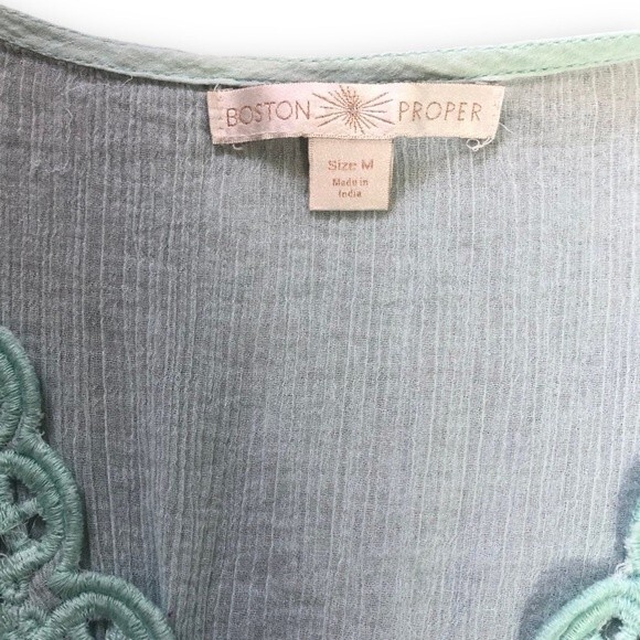 Boston Proper Mint Green Lace Embroidered Bell Sleeve Tunic Blouse - Picture 6 of 9